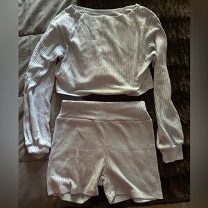 Shein Drop-Shoulder Rib-Knit Crop Top & Biker Short Set